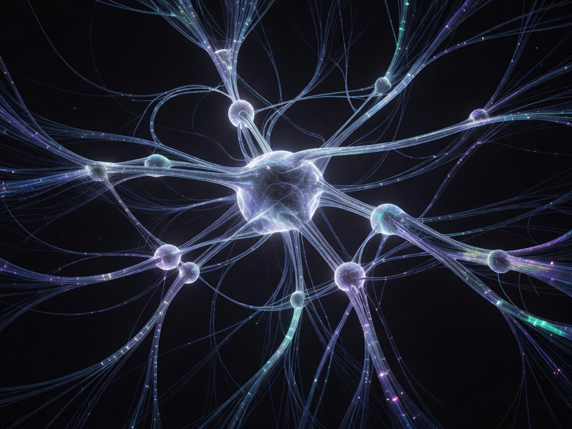 Abstract network of glowing neural links