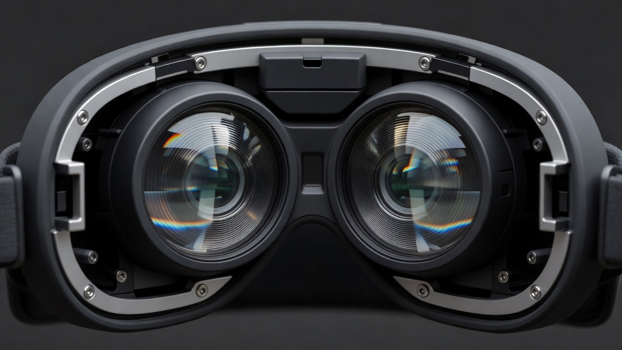 Detailed close up of VR headset optics and structural frame